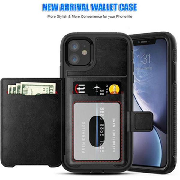 

leather phone case for iphone 11 pro max xs xr x 8 7 plus three anti-mobile wallet case holder cover with card slot
