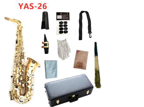 Instrumento de Woodwind Alto Saxofone YAS-26 EB Tune Gold Teclas Bronze Banhado Musical Profissional com Acessórios Casos