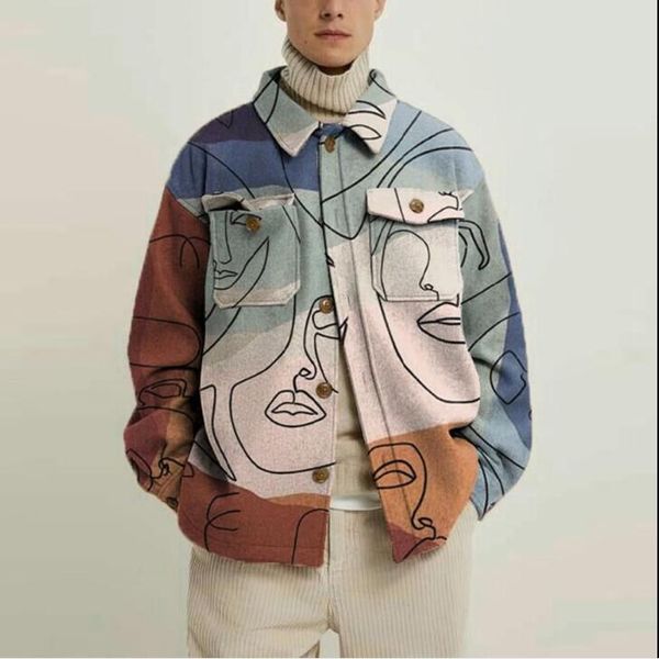 

spring lapel trend men's 2021 cross border new printed youth jacket male men, Black;brown