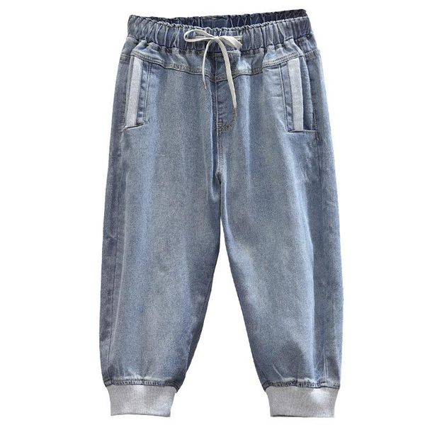 

2021 new jeans woman high waist drawstring loose plus size casual street style denim calf-length harem pants xl 2xl 3xl 4xl 5xl, Blue