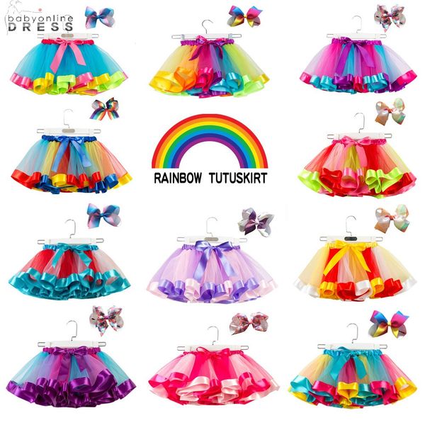 Baby Girls TUTU платье конфеты радуги цветов маленькие детские юбки с набором повязки наборы малышей праздники танцевальные платья CPA4233