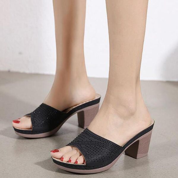 

gktinoo women's slippers sandals 2021 summer 8cm high heels women shoes woman slippers summer sandals fashion shoes, Black