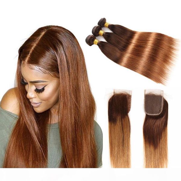 

brazilian virgin straight hair weave with closure ombre human hair bundles with closure colored two tone 4 30# blonde human hair, Black;brown