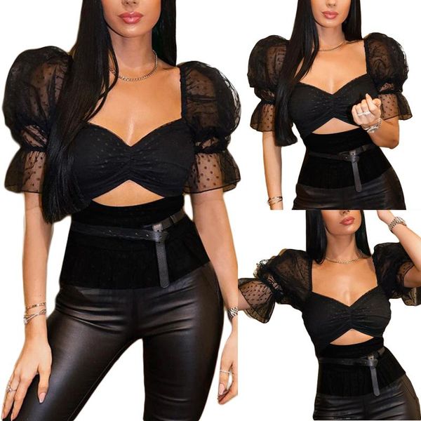 

women's t-shirt 2021 women short puff sleeve , v neck ruched bust solid color cut out t-shirts, White