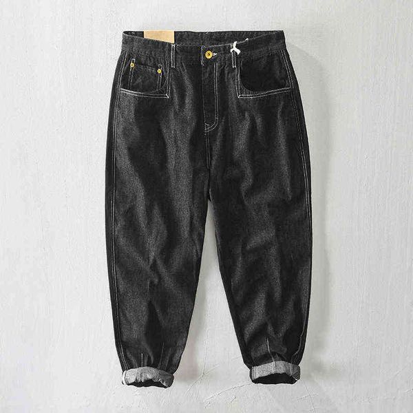 Z370 Outono inverno homens jeans patchwork simples cor sólida algodão solto algodão mid-arranhão moda chique popular denim calças g0104