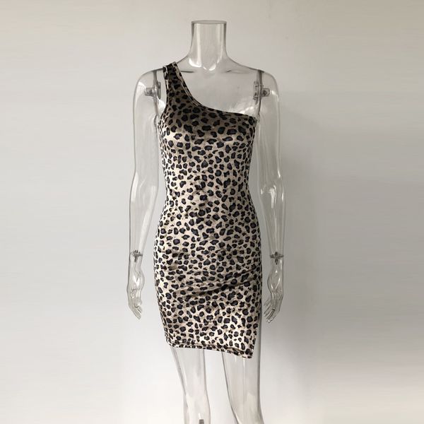 

2021 new arrival womens one shoulder sleeveless dress leopard party hip, Black;gray