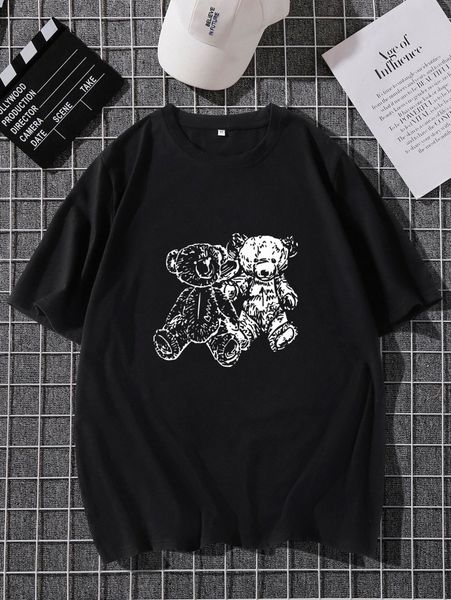 

men bear print crew neck tee e3nd#, White;black