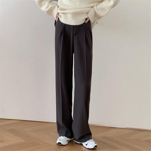 

women's pants & capris ol elegant high waist straight wide leg women 2021 spring autumn solid work wear suit female trousers, Black;white