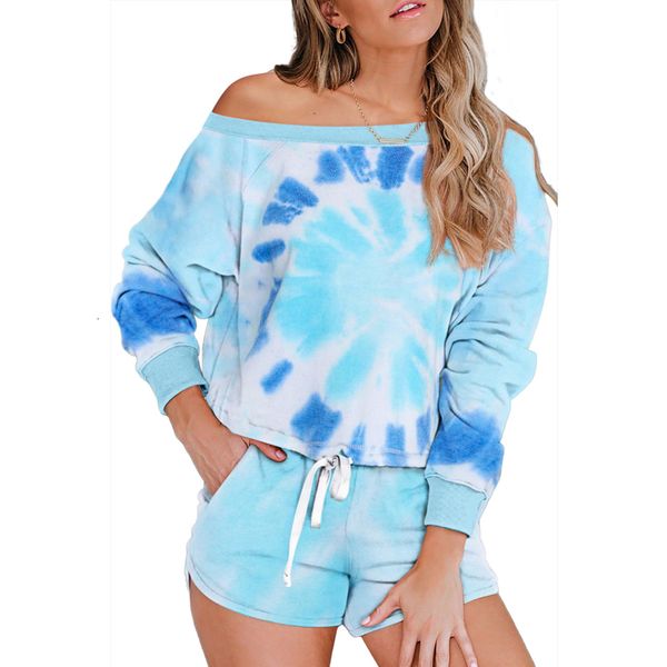 

2021 new autumn women home tie dye long sleeve shirt and shorts white outfits casual suit loose two piece streetwear sets 0duc