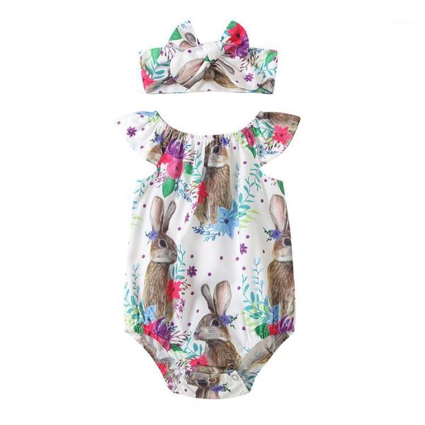 

rompers 0-24m easter print clothes set, baby girls flying sleeve round collar jumpsuit with buttons + headband, Blue