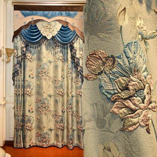 

curtain & drapes hh series of fabric curtains high-precision 4d large embossed lotus high-end for living room and bedroom