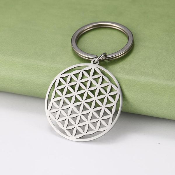 

keychains likgreat fashion stainless steel key chain women hollow plant flower of life cut off pendant keyring accessories, Silver