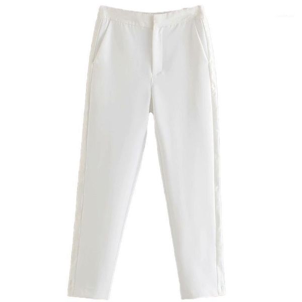 

women's pants & capris women's zhenbaili za 2022 white career summer autumn fashion high waist women casual straight ankle length, Black;white