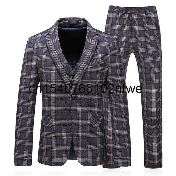 

men's suits & blazers casual plaid three piece suit 6719, White;black