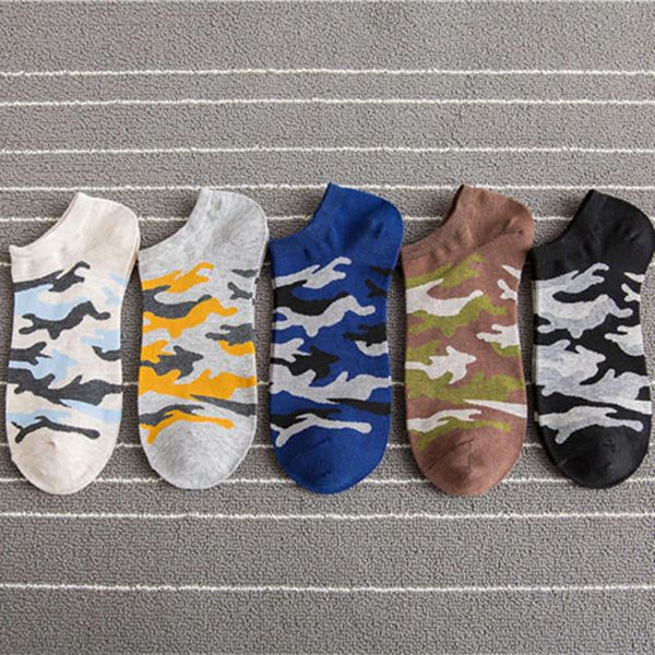 

men's boutique spring and summer men's camouflage shallow mouth boat invisible cotton socks, Black