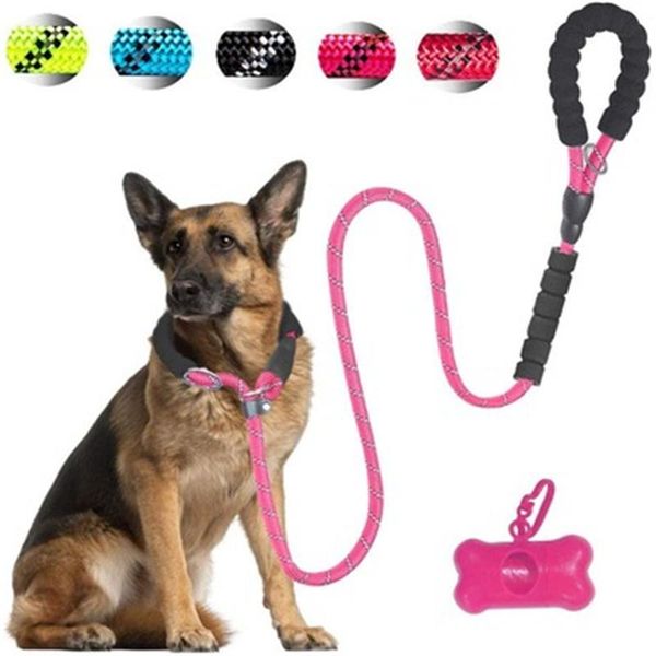 

dog collars & leashes reflective slip collar large leash pet walking lead long short rope double handle for medium big dogs soft foam