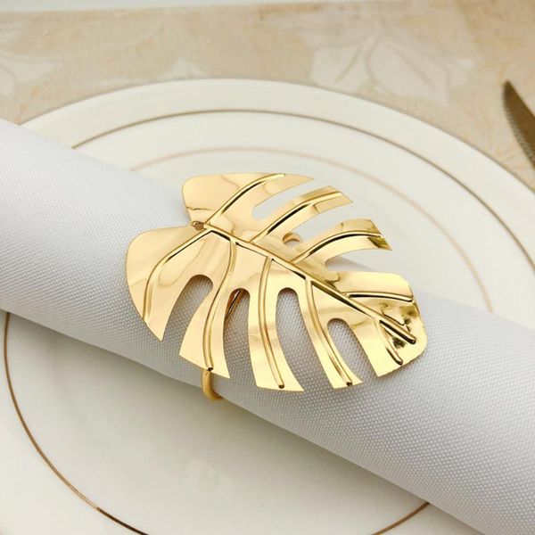 

napkin rings 6pcs hawaii wedding party ring monstera holder multi-purpose clasp simple alloy (golden)