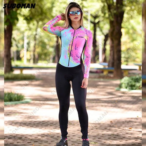 

racing sets little monkey suboman women's triathlon summer long sleeve bike suit pants tights mountain jumpsuit, Black;blue