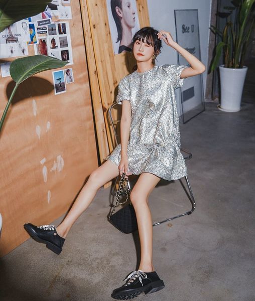 

2021 new sier summer short mini glitter women sparkly vintage sequin sleeve ruched fashion 19qz, Black;gray