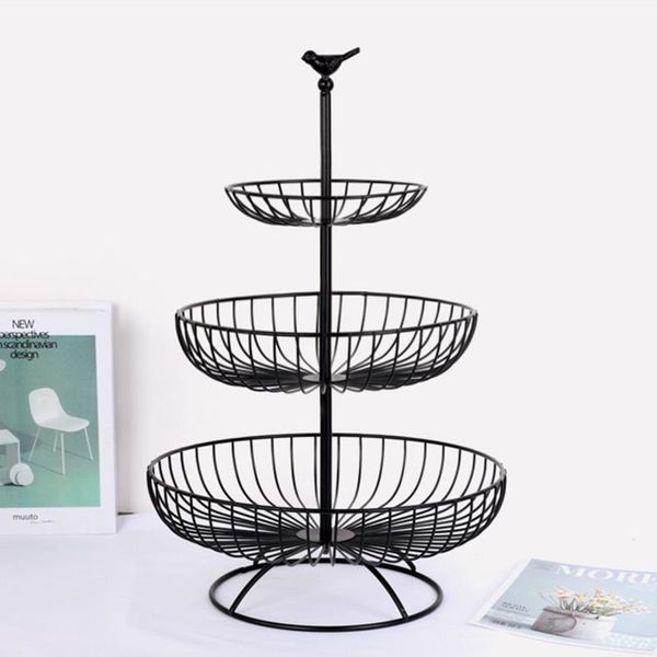 

dishes & plates 3 tier fruit basket metal plate tray stand storage round cake shelf for storing organizing vegetables