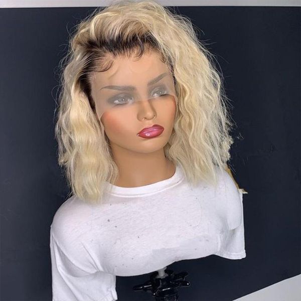 

lace wigs short water wave honey blonde bob wig front human hair brazilian loose t1b/613 remy for black women, Black;brown