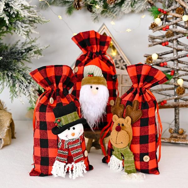 

christmas decorations 3d santa elk snowman gift bags plaid flannelette packaging large capacity candy organizers merry cute