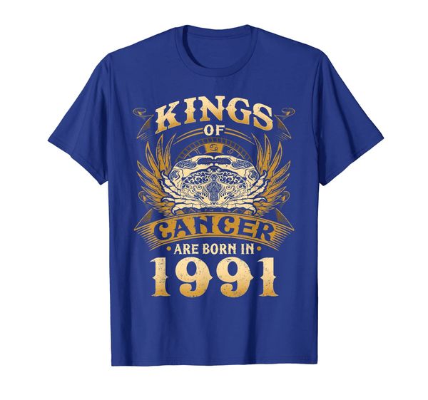 

kings of cancer are born in 1991 t-shirt 28th birthday, White;black