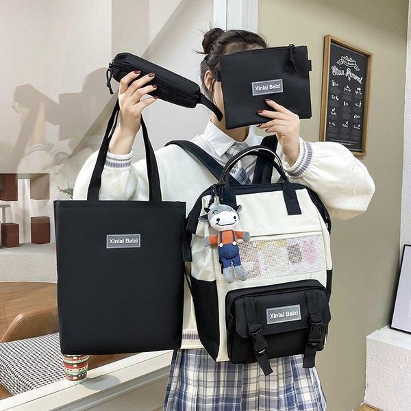 

school bags 4 pcs set casual backpacks cute for teenager girls women backpack student book bag travel shoulder mochila