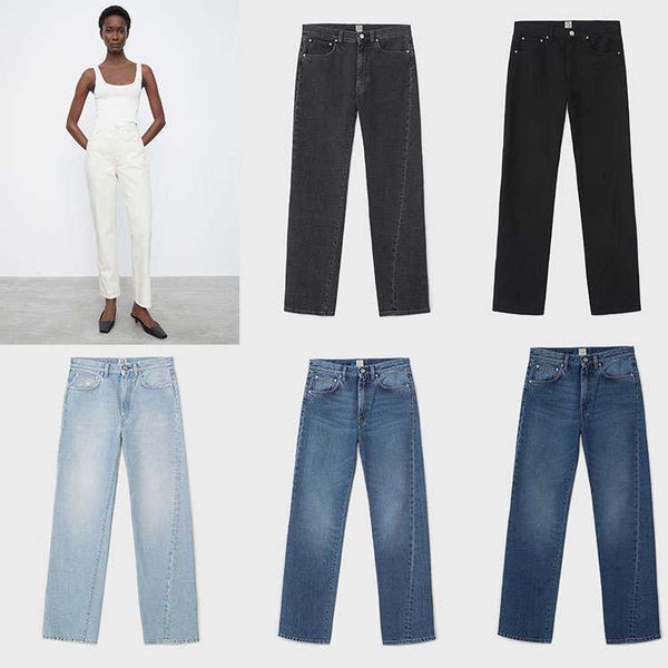 

women's jeans 20 early autumn new swedish to texture versatile loose twisted 9-point straight jeans women, Blue