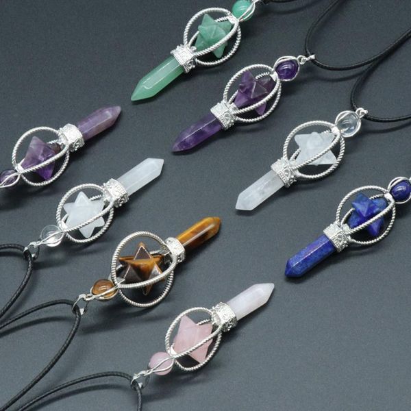 

chains 45cm natural crystal satellite clear quartzs green aventurines stone necklace pendant women jewelry accessory gift size 63x12mm, Silver