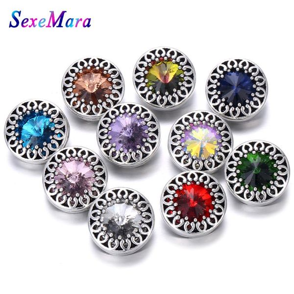 

charm bracelets 6pcs/lot 2021 snap jewelry hollow out box crystal flower 18mm button fit diy bracelet, Golden;silver