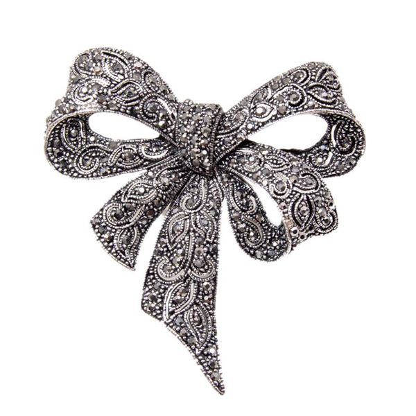 

pins, brooches vintage rhinestone bow for women black bowknot brooch pin fashion jewelry coat accessories elegant style, Gray