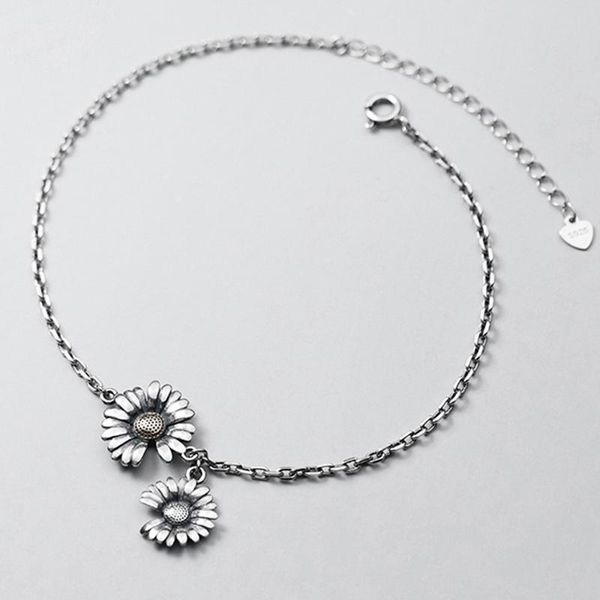 

small daisy bracelet for women new fashion jewelry vintage silver color sunflower chain korean bracelets girls gift jewelry, Black