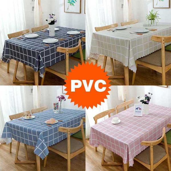 

table cloth pvc oilproof tablecloth nordic plaid household round waterproof tea cover peva plastic grid picnic mat