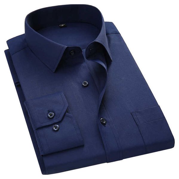 Plus Large Size 8XL 7XL 6XL 5XL Camicia business casual a maniche lunghe da uomo Classic Bianco Nero Blu scuro Camicie eleganti sociali maschili 210628