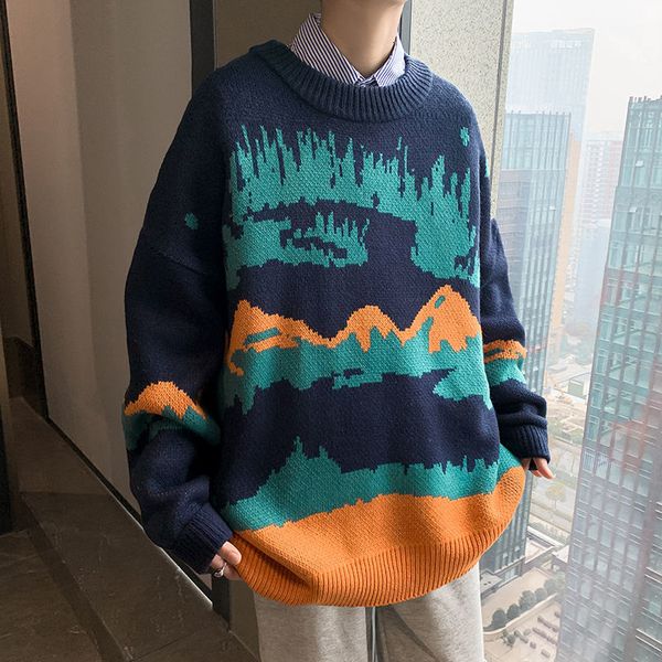 

2021 new winter thick men's warm fashion casual knitted pullover men streetwear loose korean retro harajuku sweater mens clothes wn3k, White;black