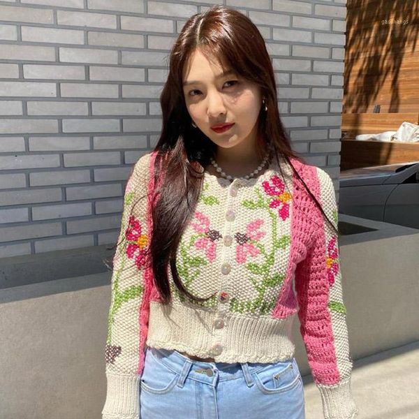 

women's knits & tees cross-stitch embroidery cardigan 2021 autumn runway women hollow out knitted sweater coat cotton female, White