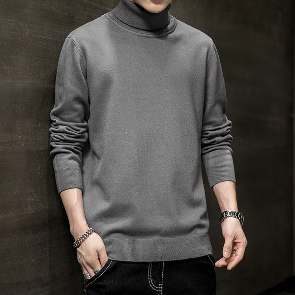 

spring 2021 men's and autumn tide brand rib bottom long sve t-shirt youth leisure high ne slim fitting sweater, Black
