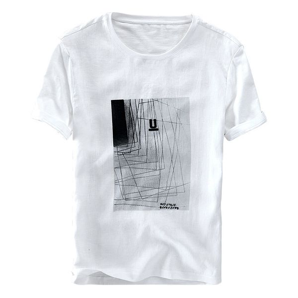 

2021 new linho bordado curto-de mangas compridas da marca t shirt de vero casual branco t-shirt dos homens moda slidos o pescoo tshirt ndys, White