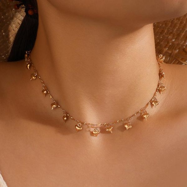 

huatang fashion gold love heart pendant necklace for women elegant handmade clavicle chain ladies party collares 2021 jewelry, Silver