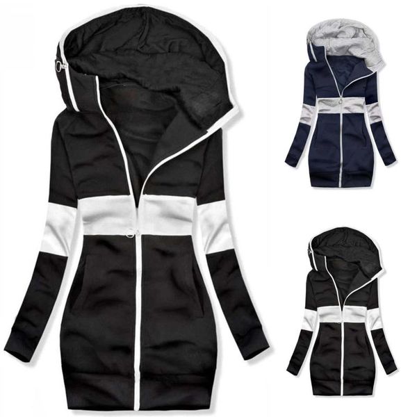 

women's hoodies & sweatshirts fashion women patchwork jacket zipper pocket casual loose sweatshirt long sleeve coat female outwear, Black