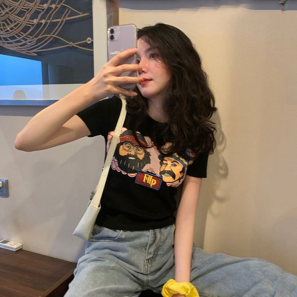 

2021 new summer anime haikyuu cotton cartoon print women tshirt vintage casual black t female tees short sleeve shirt xxnr, White