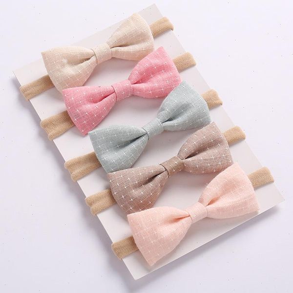 

5pcs girls nylon headband hair bows head band elastic bowknot hairband for children kids toddler accessories headwear, Slivery;white