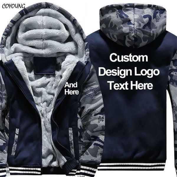 

coyoung brand us size plus 5xl casual men camouflage hoodies print diy custom design sweatshirt winter fleece thicken hoodies lj200826, Black