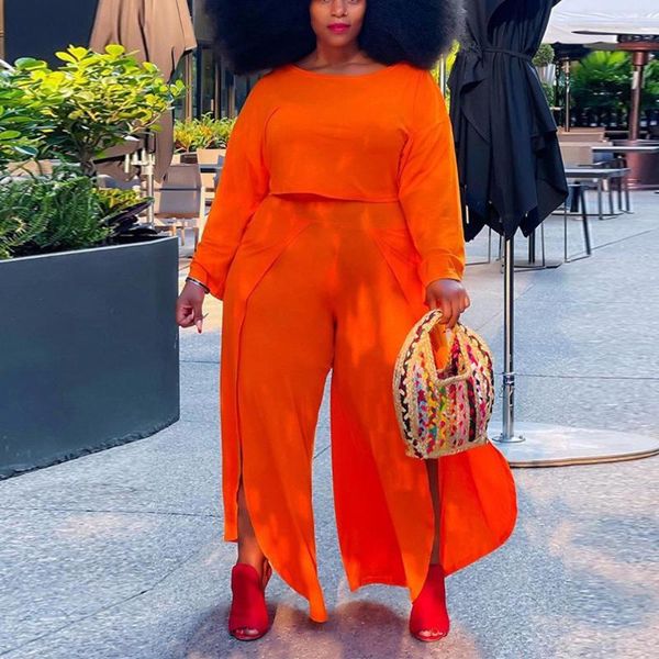 

women's two piece pants 2 pieces sets womens outfits plus size 4xl 5xl orange african fashion loose high split america street matching, White