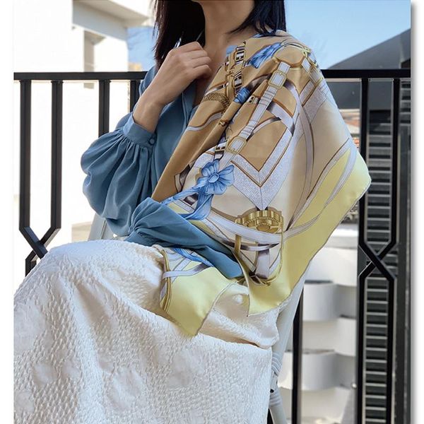 

scarves spring green 100% silk scarf women fashion wraps charming accessories 35"x35", Blue;gray