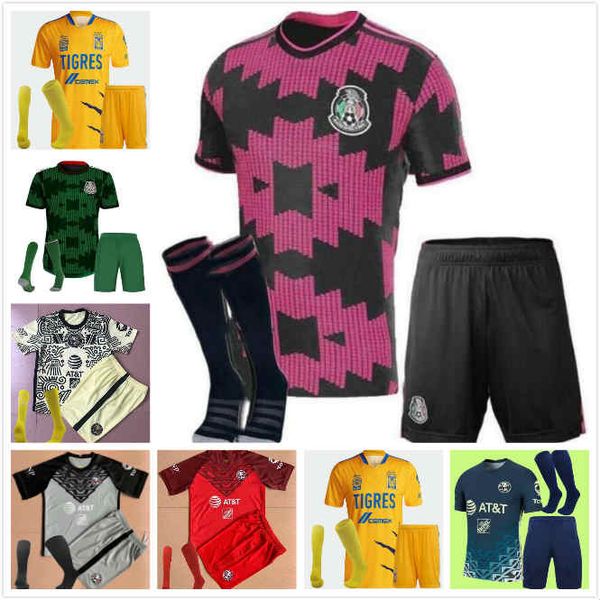 

men + kids kit 21 22 liga mx club america soccer jerseys c.dominguez o.peralta p.aguilar 2021 2022 tigres unam giovani football shirt mexico, Black