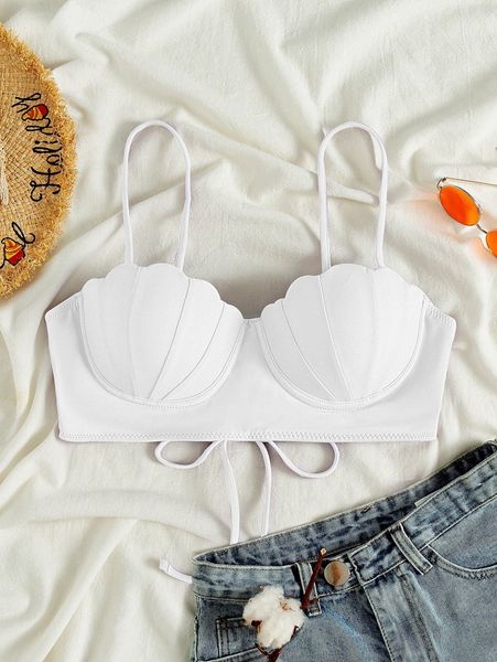 

scallop trim push up bikini m9d0#, White;black
