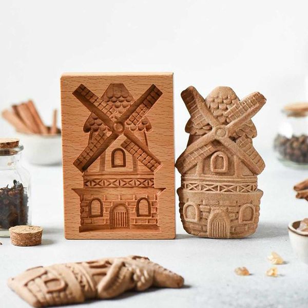 

baking moulds windmill shape carved wooden cookie cutter biscuit mold novel model gingerbread shortbread