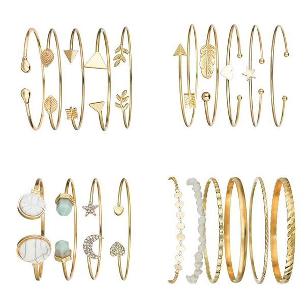 

charm bracelets bohemian gold color moon leaf crystal opal open bracelet set for women punk boho beach shell acrylic round bangle jewelry gi, Golden;silver
